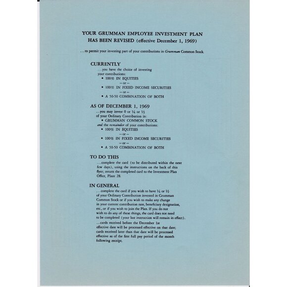 Grumman Employee Investment Plan 1969 | Aerospace Stock Program Booklet - Picture 6 of 8
